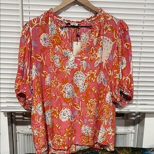 Rachel Zoe Vibrant Floral Blouse in Pink and Orange